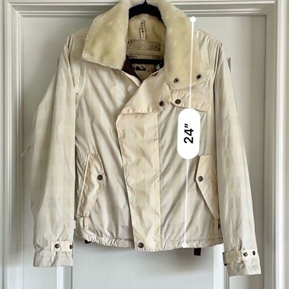 Burton Duchess Cream White Checked Insulated Ski Jacket Faux Fur Collar Size XS - Picture 6 of 16